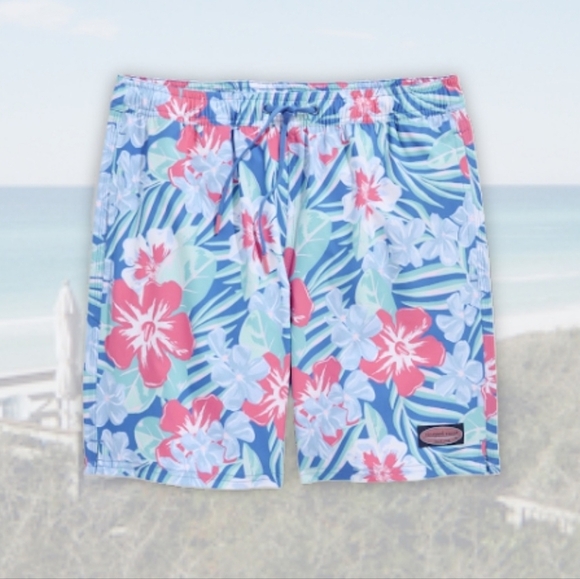 VINEYARD VINES 7" Printed Chappy Trunks Floral Tide Blue/pink Multi. Size Small - Picture 3 of 9